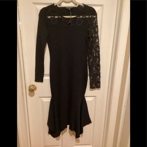 INC Black Knit party Dress Lace Sleeves Size S